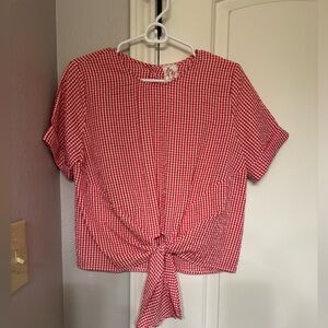 Sadie & Sage Red Checkered Tie-Front Blouse